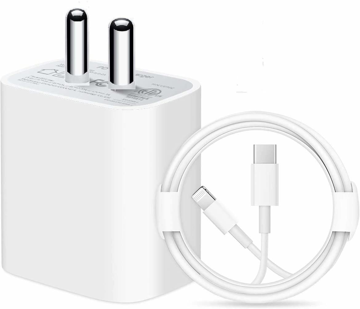 20W USB-C Fast Charger with Lightning Cable - PD Compatible for iPhone 12/11/XS/XR/X/8/Plus, iPad Pro/Air/Mini - White | Fast Charging for Home, Office & Travel