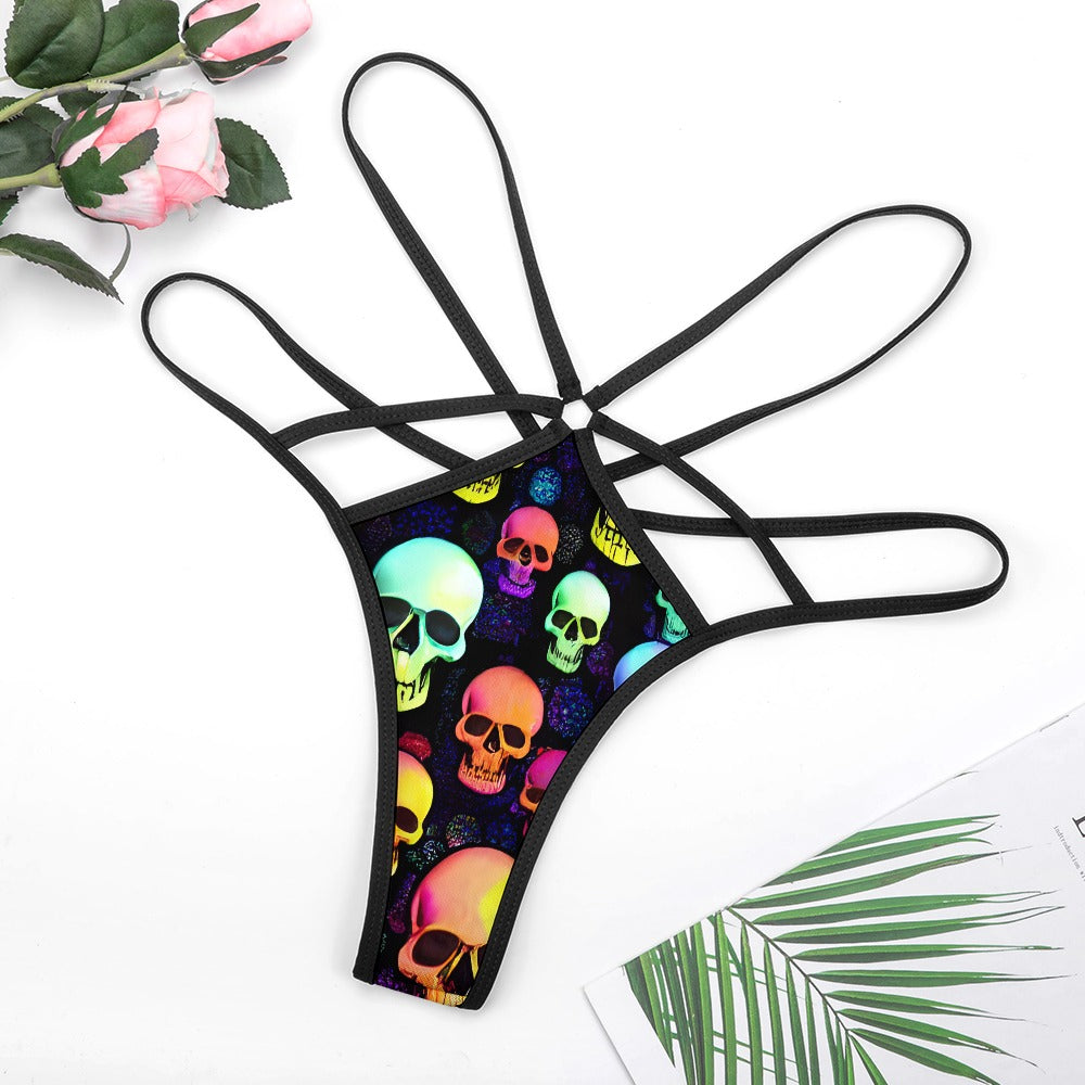Sexy Colored Skull Print T-Back Thong Panties for Women - Gothic Lingerie, Clubwear & Costume Accessories