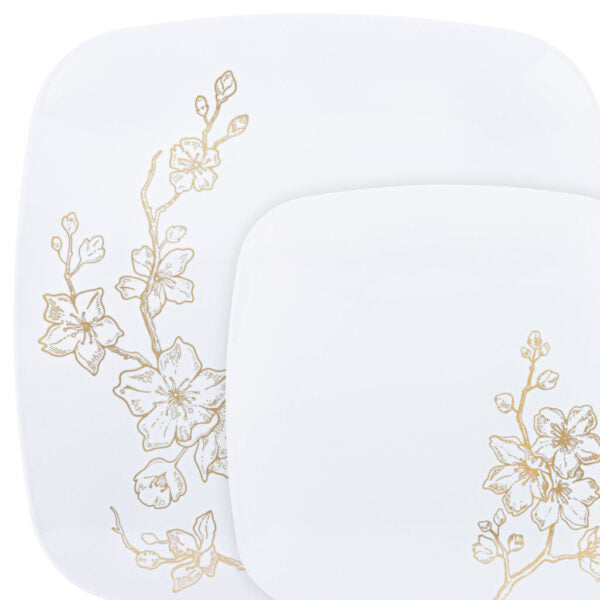 32-Piece White and Gold Round Plastic Dinnerware Set - Elegant Disposable Plates, Bowls & Cutlery for 16 Guests | Perfect for Weddings, Parties, Catering & Outdoor Events