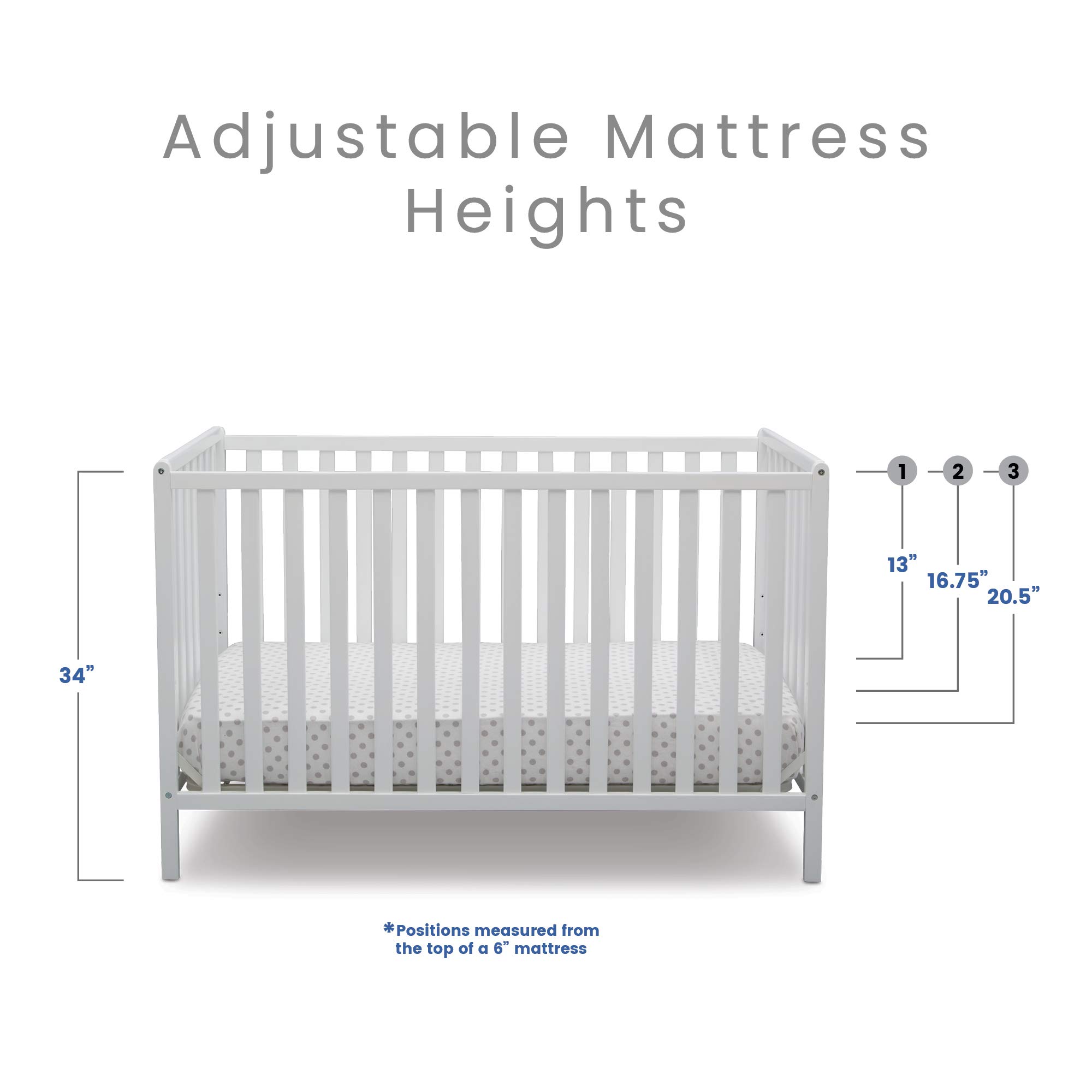 Delta Children Heartland 4-in-1 Convertible Crib in Bianca White with Twinkle Galaxy Dual-Sided Recycled Fiber Core Mattress - Nursery Furniture Set for Baby & Toddler | Safe Sleep Solution for Newborn to Big Kid Transition