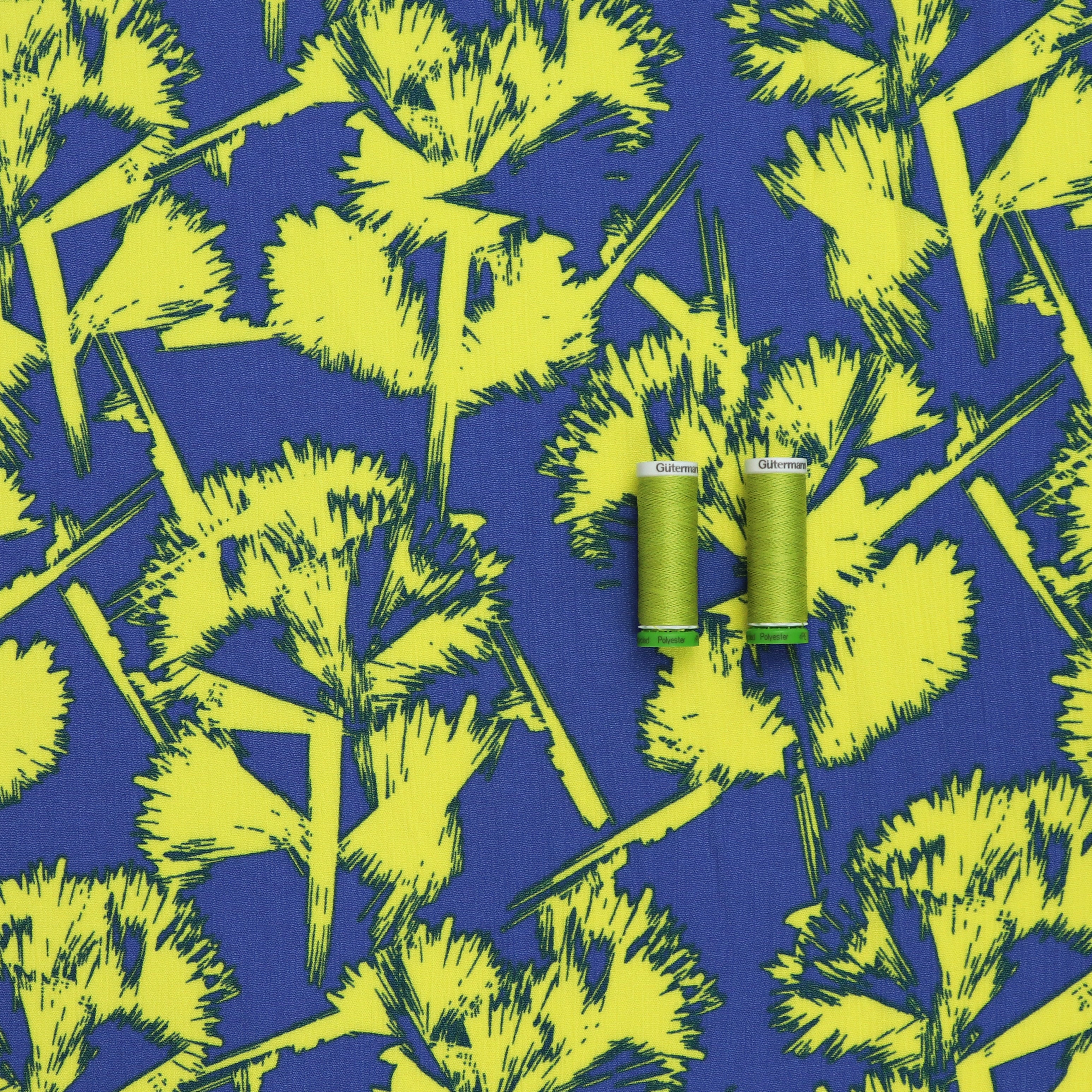 Viscose Crepe Fabric with Dandelion Print in Blue - Perfect for Dresses, Blouses & DIY Fashion Projects