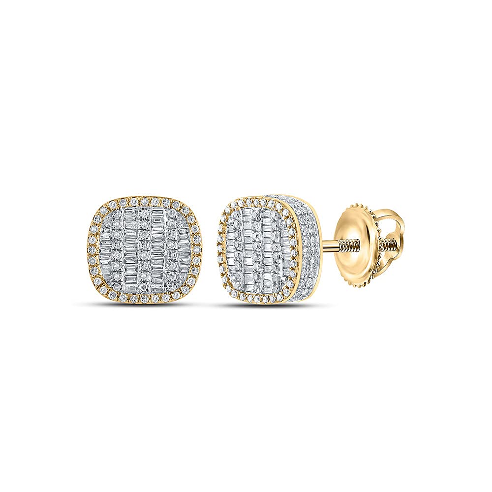 10kt Yellow Gold Men's Baguette Diamond Square Earrings - 1 Cttw Stud Earrings for Men - Perfect for Weddings, Parties & Special Occasions