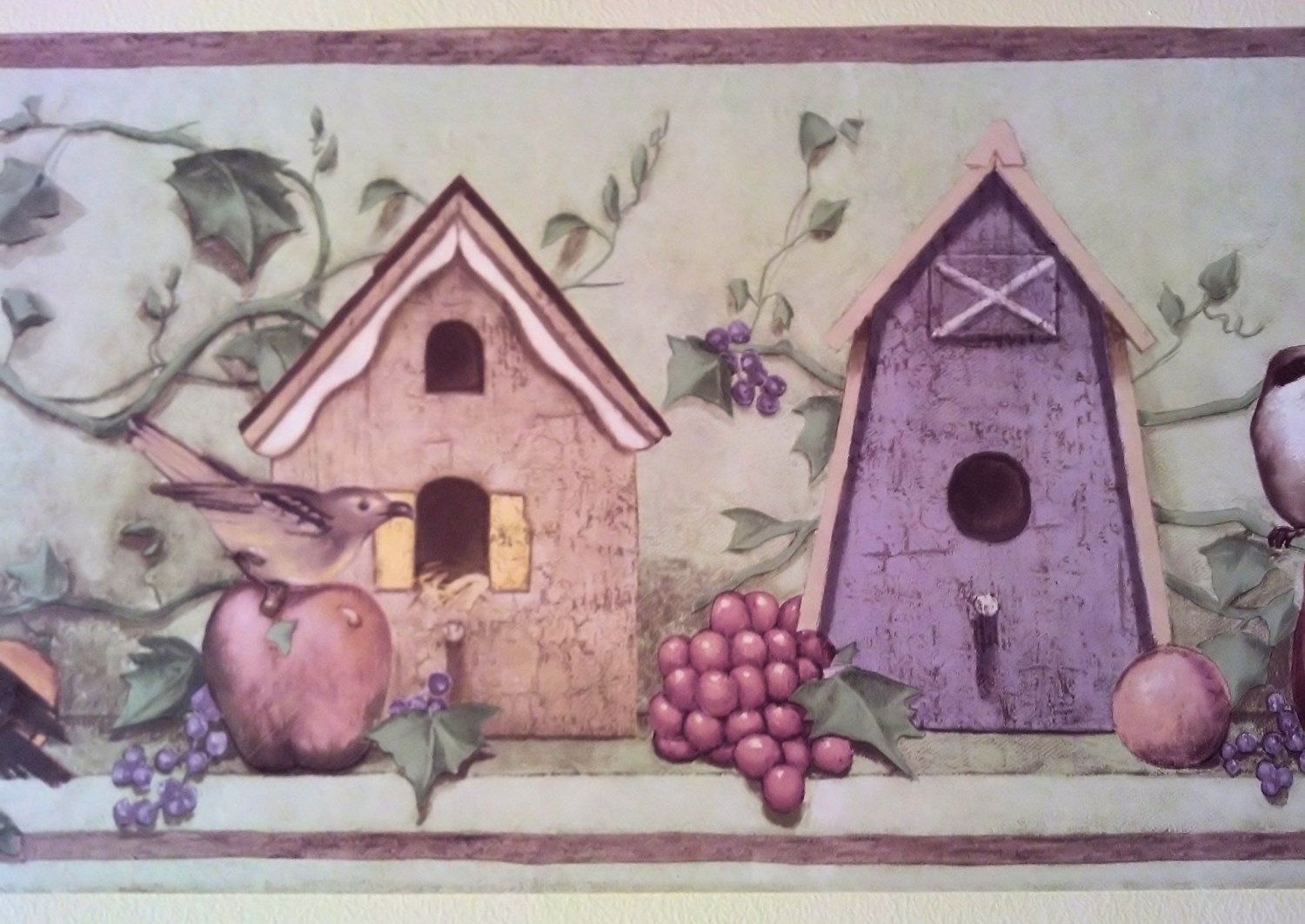Decorative Birdhouses & Gardening Themed Wallpaper Border - 41776460 | Nature-Inspired Home Decor for Living Rooms, Bedrooms & Nurseries