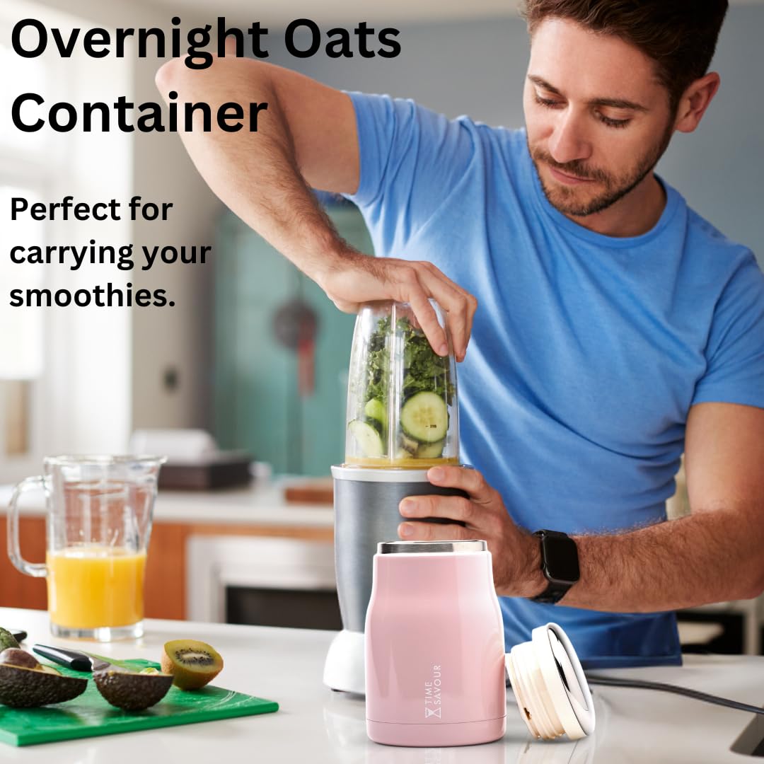 16oz BPA-Free Overnight Oats Containers with Lids - Leakproof Meal Prep Containers for Oats, Smoothies, Yogurt, Pasta & Soup - Perfect for Kids Lunch, Adult Meal Prep & Office Snacks (Pink)