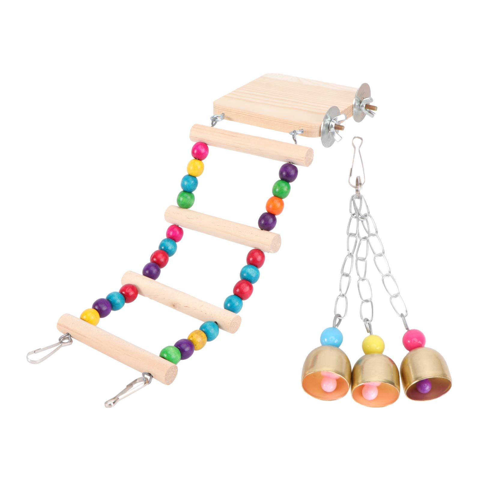 Balacoo 3-Piece Bird Parrot Toy Set - Colorful Chewing Hanging Swing with Bell, Wooden Climbing Ladder & Stand for Bird Cage - Perfect for Parakeets, Cockatiels & Small Birds - Stimulating Play & Exercise Toys for Happy Pets