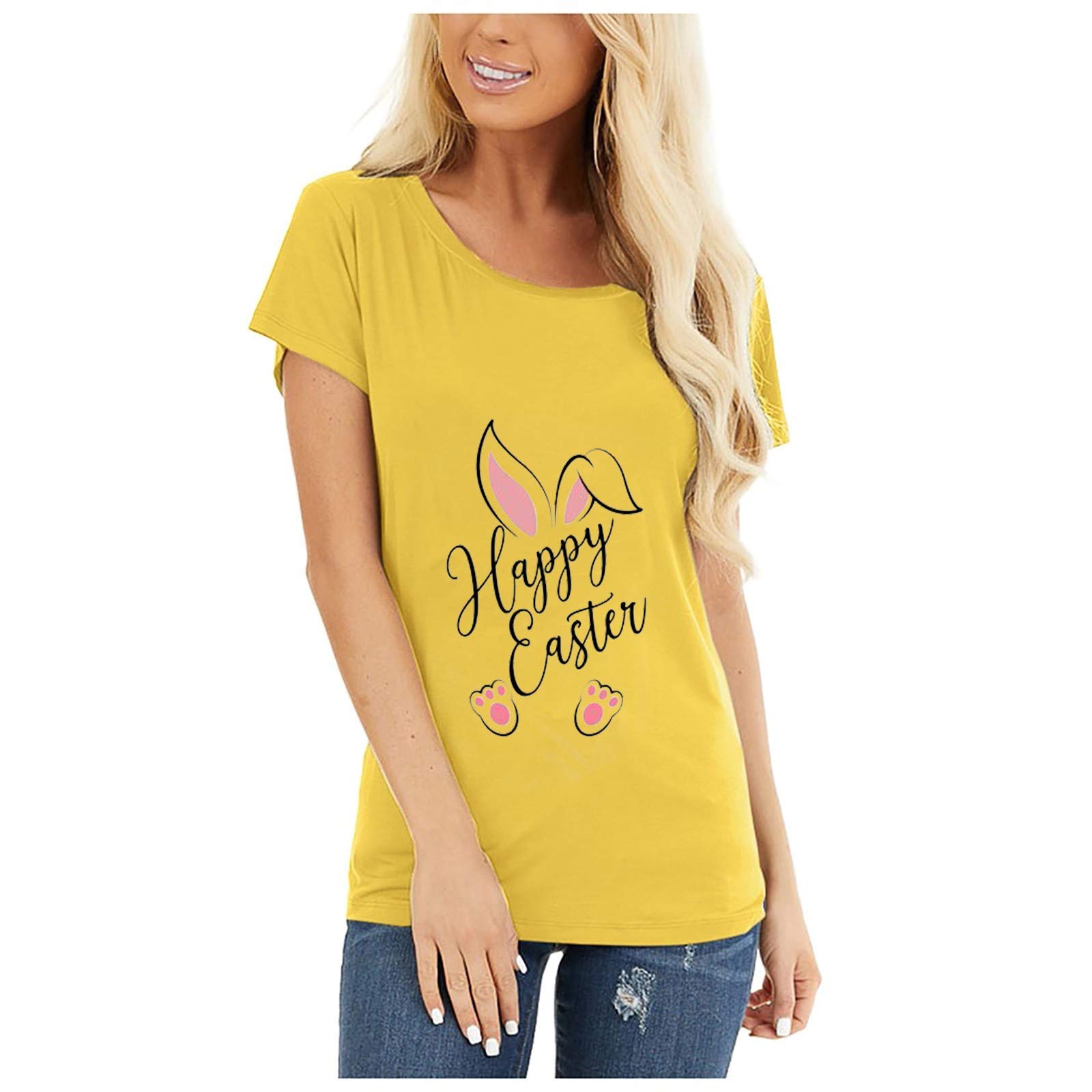 Women's Vintage Graphic T-Shirt - Cute Rabbit Print Oversized Short Sleeve Top for Easter & Summer | Casual Wear, Holiday Costume, Everyday Outfit