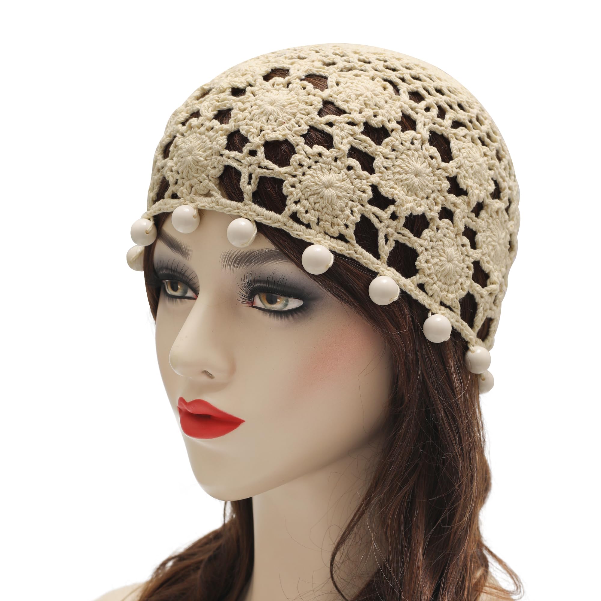 ZLYC Women's Cotton Crochet Skull Cap - Handmade Knit Beanie with Floral Cutout Design | Winter Warm Hat for Outdoor Activities, Fashion Accessory for Women