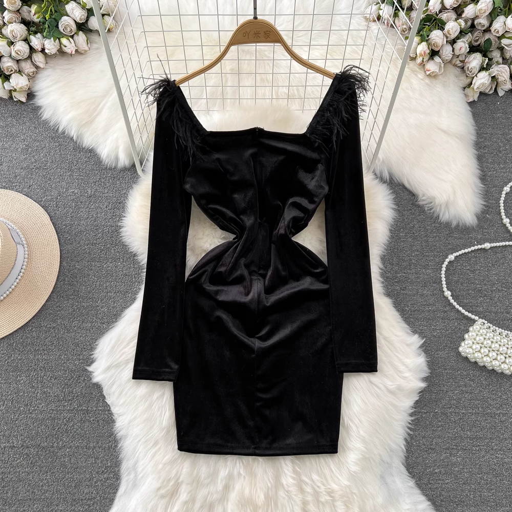 Elegant French Style Velvet Sheath Dress for Women - Perfect for Evening Parties, Weddings & Special Occasions