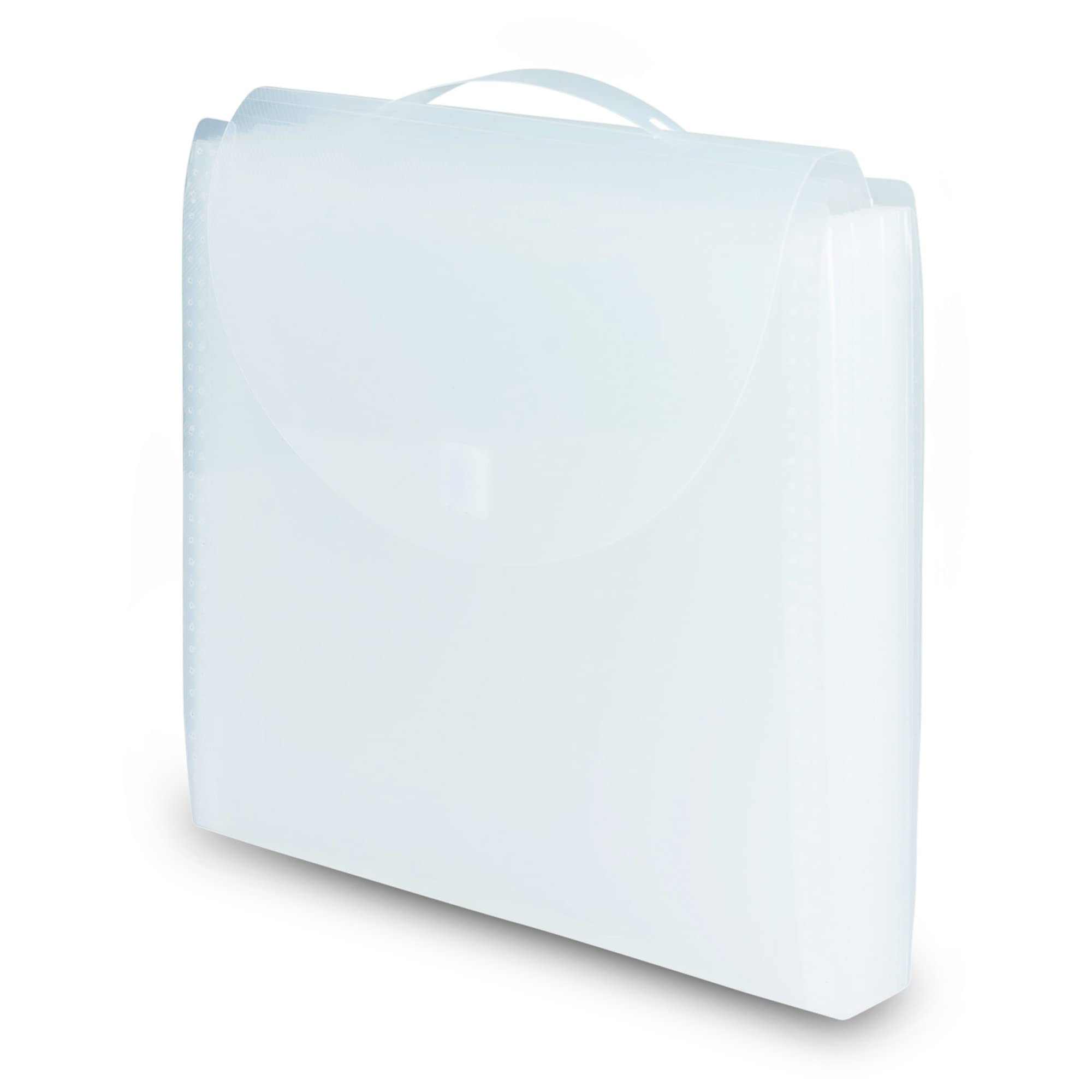 Samsill 12-Pocket Expandable Paper Storage Organizer for 12x12 Inch Scrapbook & Vinyl Paper - Clear File Box with Secure Flap Closure & Retractable Handle | Perfect for Crafting, Scrapbooking & Office Organization