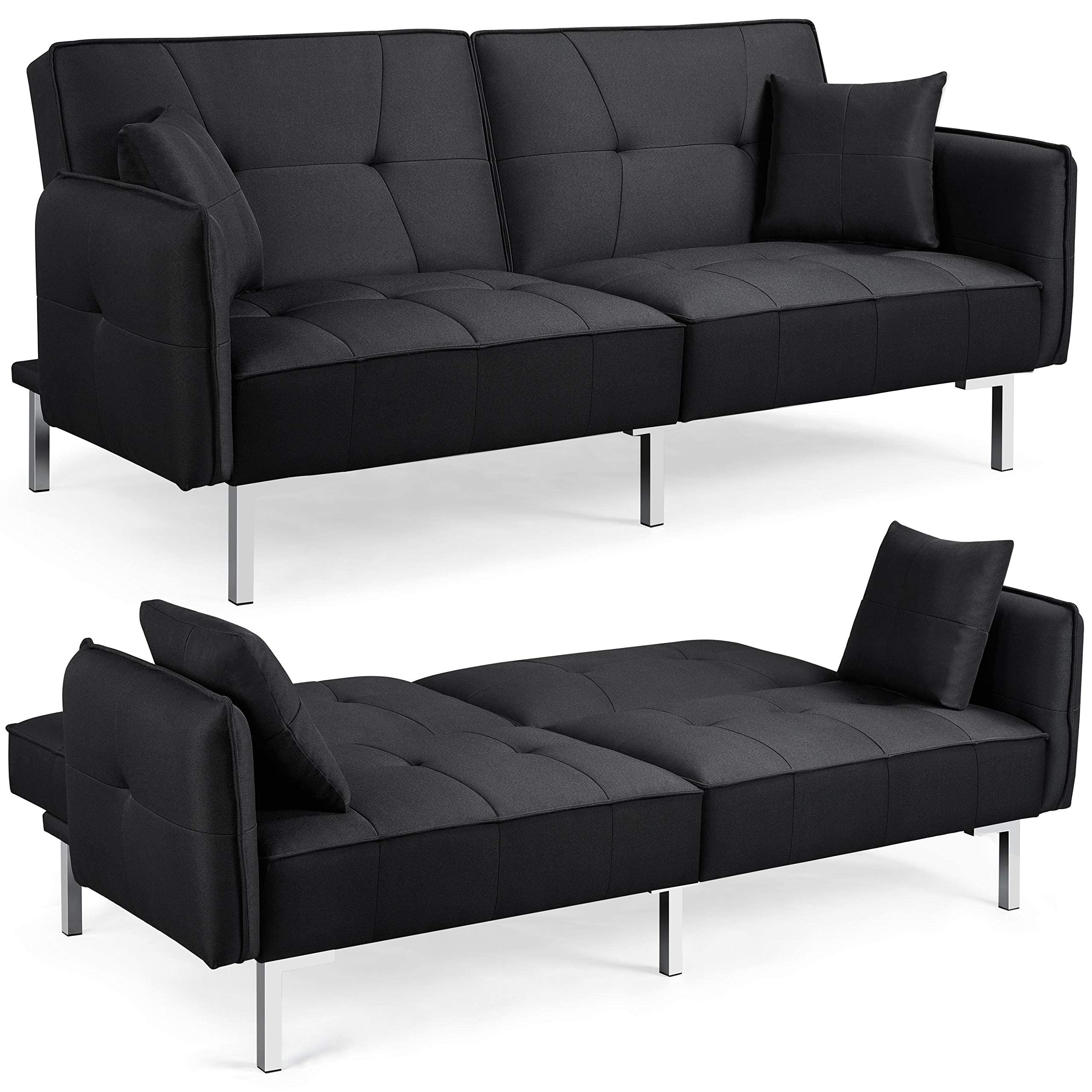 Yaheetech Convertible Futon Sofa Bed with Armrest - Recliner Sleeper Couch for Living Room, Guest Room & Small Spaces - Linen Fabric in Black - Modern Multi-Functional Furniture for Apartments & Dorms
