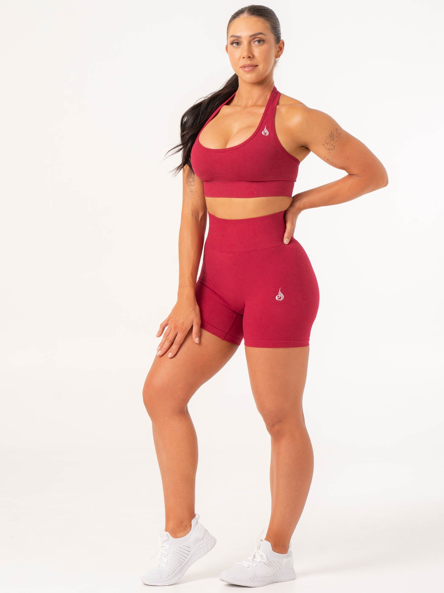 Contour Seamless Shorts for Women - High Waisted Yoga Shorts with Pockets, Soft & Stretchy Workout Shorts in Berry Marl - Perfect for Yoga, Running, Gym & Lounge Wear
