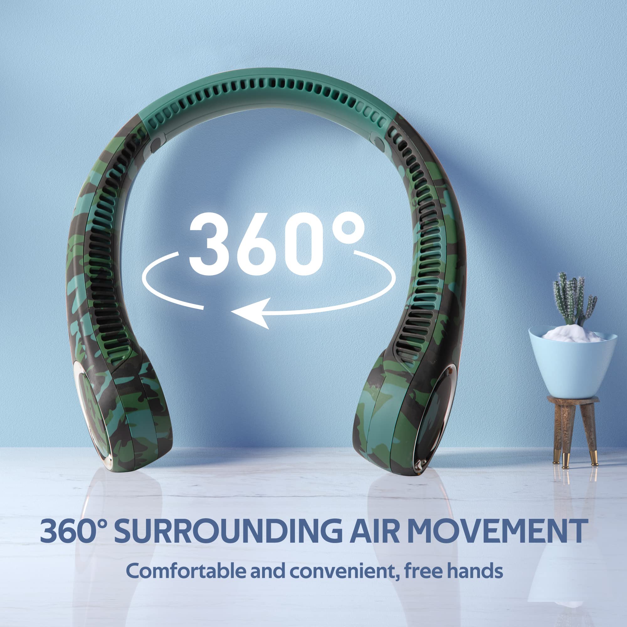 Bladeless Personal Fan - 16H Runtime, 4000mAh Rechargeable Battery, Green Camouflage Design | Portable Cooling for Office, Bedroom & Outdoor Activities