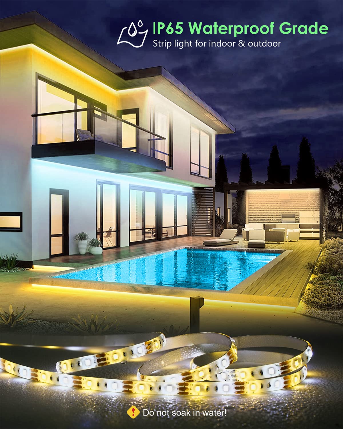 10ft Waterproof LED Strip Lights with Motion Sensor, Remote & APP Control - Adjustable Warm White to Cool White (2700K-6500K) - 5V Bright LED Tape Light for Bathroom, Porch, Balcony, Kitchen, Bedroom & Outdoor Decor