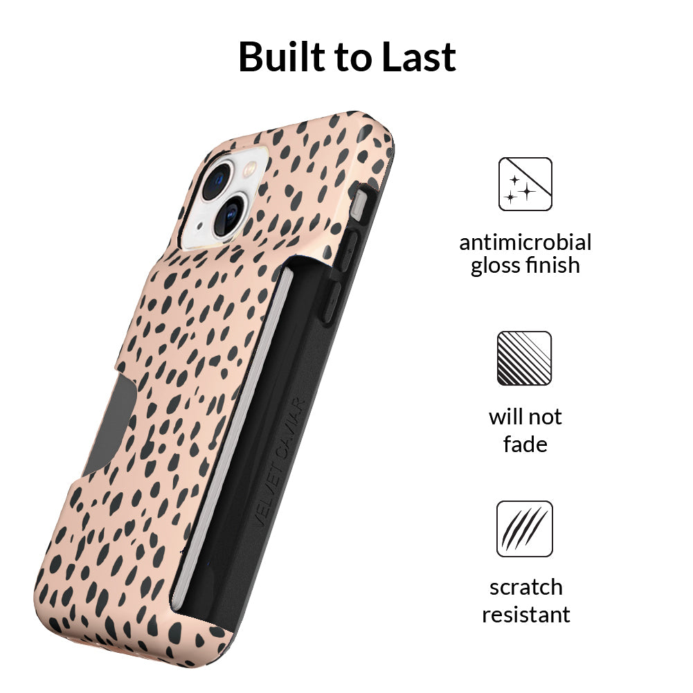 Spotted Cheetah Print iPhone Wallet Case - Slim Protective Phone Cover with Card Holder for iPhone 13/14/15 Pro Max | Perfect for Travel, Shopping & Everyday Use