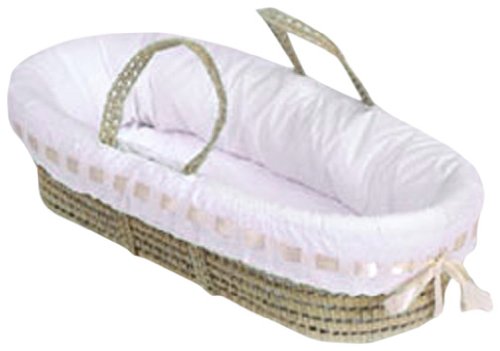 Elegant Ecru Baby Doll Moses Basket with Pretty Ribbon - Perfect for Newborn Nursery, Baby Shower Gifts & Pretend Play Accessories