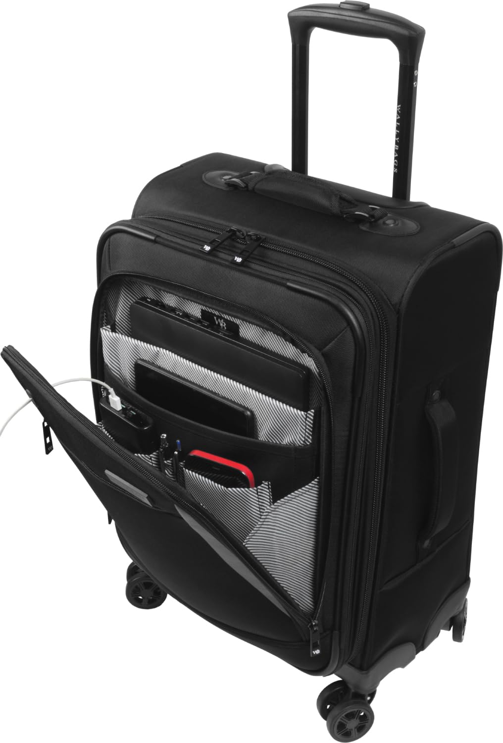 WallyBags Expandable Spinner Carry-On Luggage 20-Inch with Padded Laptop & Electronics Pockets - Black | Perfect for Business Travel & Airplane Cabin Use