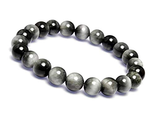 Precious-GEMS Chrysoberyl Cat's Eye Gemstone Beaded Bracelet for Men & Women - Adjustable Stretch Eagle Eye & Grey Tiger Eye Bracelet - Perfect for Meditation, Yoga, and Spiritual Healing
