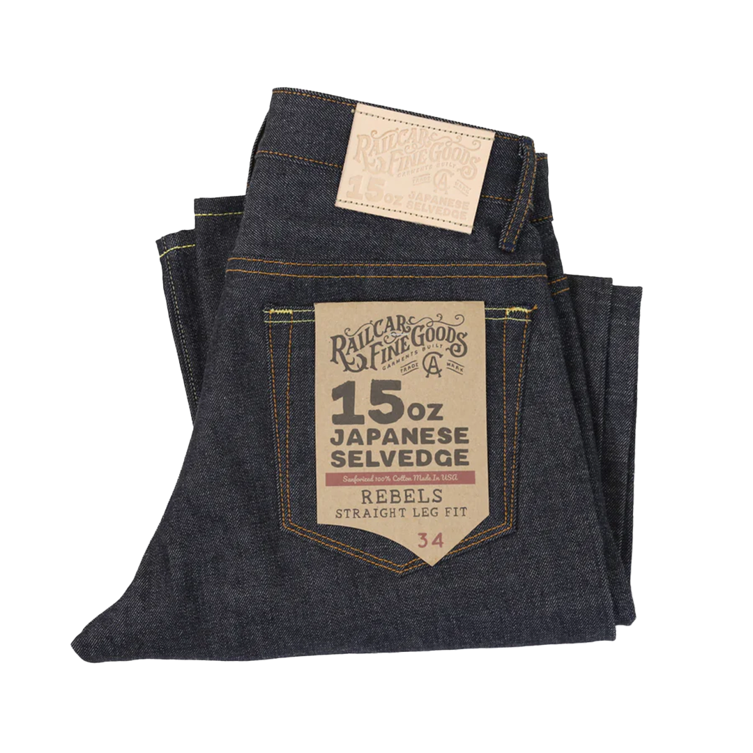 Railcar Fine Goods Rebels X100 Straight 15oz Japanese Dark Indigo Selvedge Denim Jeans - Premium Raw Selvedge Jeans for Men, Durable Workwear & Casual Style