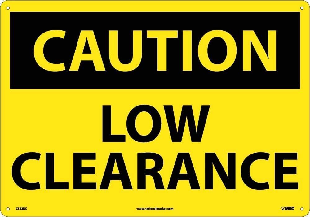 Caution Low Clearance Sign - 14x20 Inches Rigid Plastic Warning Sign for Garages, Warehouses & Construction Sites