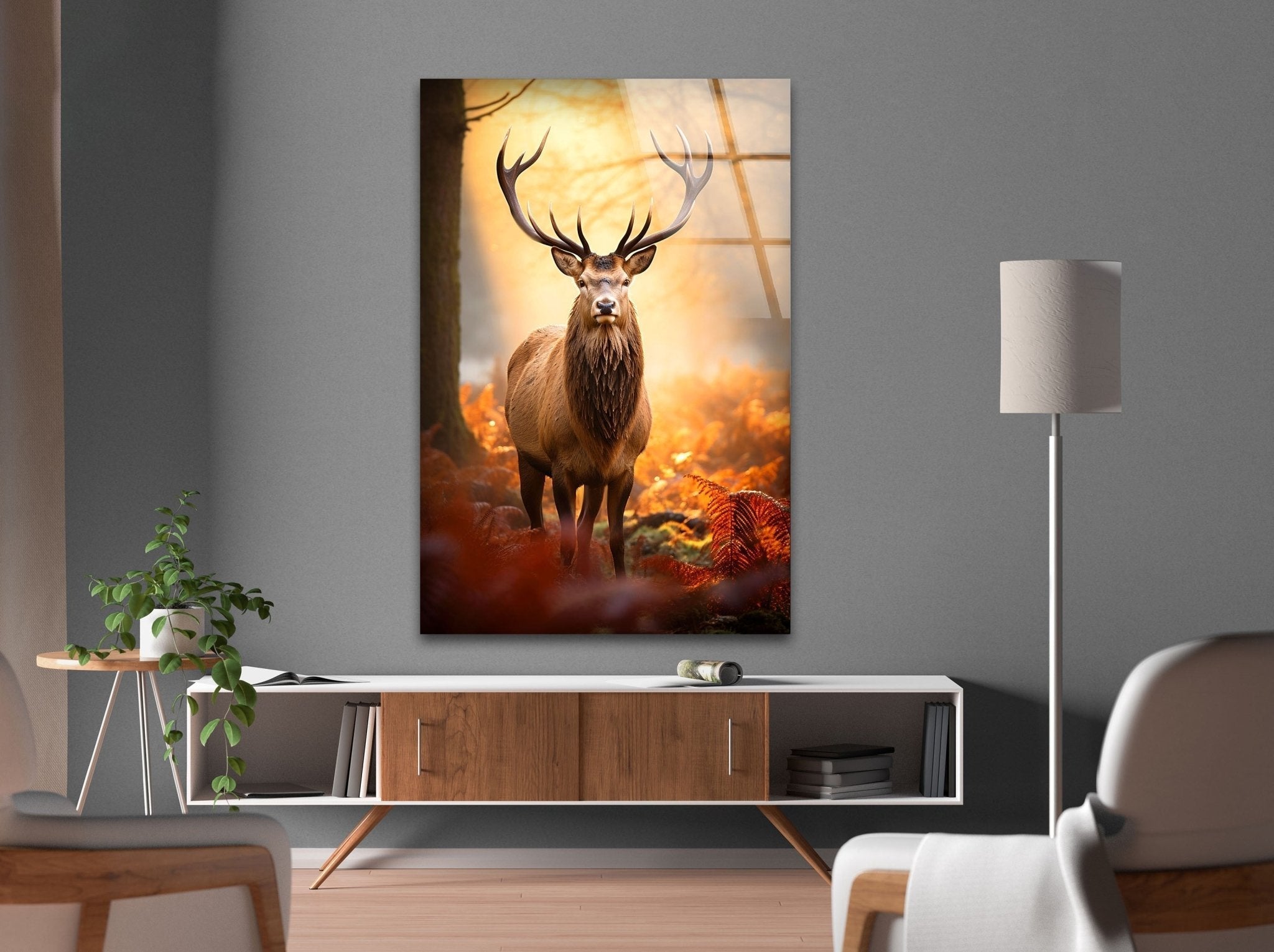 Autumn Deer Glass Wall Art - Elegant Handmade Deer Silhouette Window Decor for Fall & Thanksgiving - Perfect for Home, Office, and Seasonal Holiday Decoration
