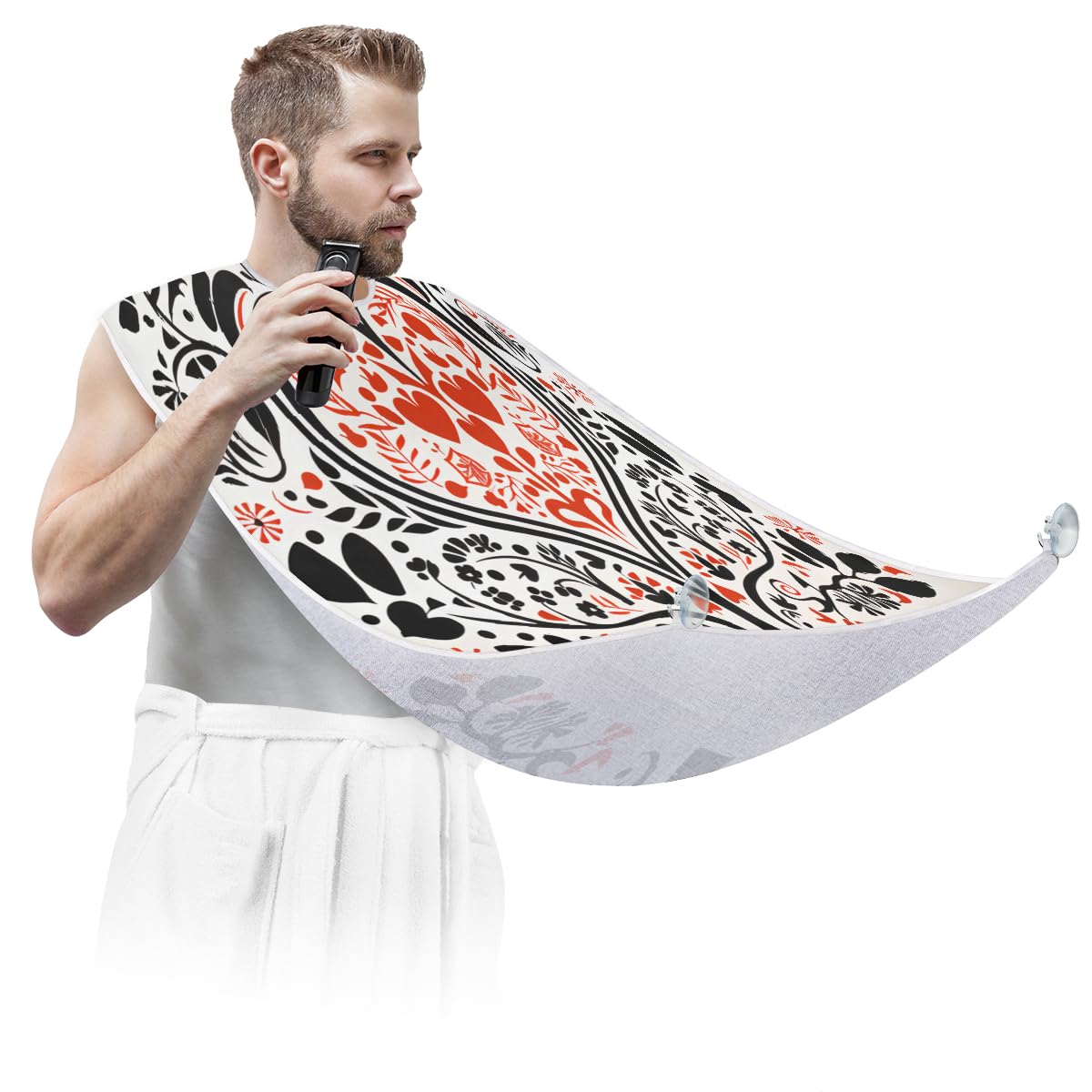 Valentine's Day Heart Pattern Beard Shaving Bib for Men - Waterproof Makeup & Hair Dye Apron, Barber Cape for Haircut - Sink Hair Catcher & Beard Trimming Tool - Perfect Gift for Barbers & DIY Hair Styling at Home