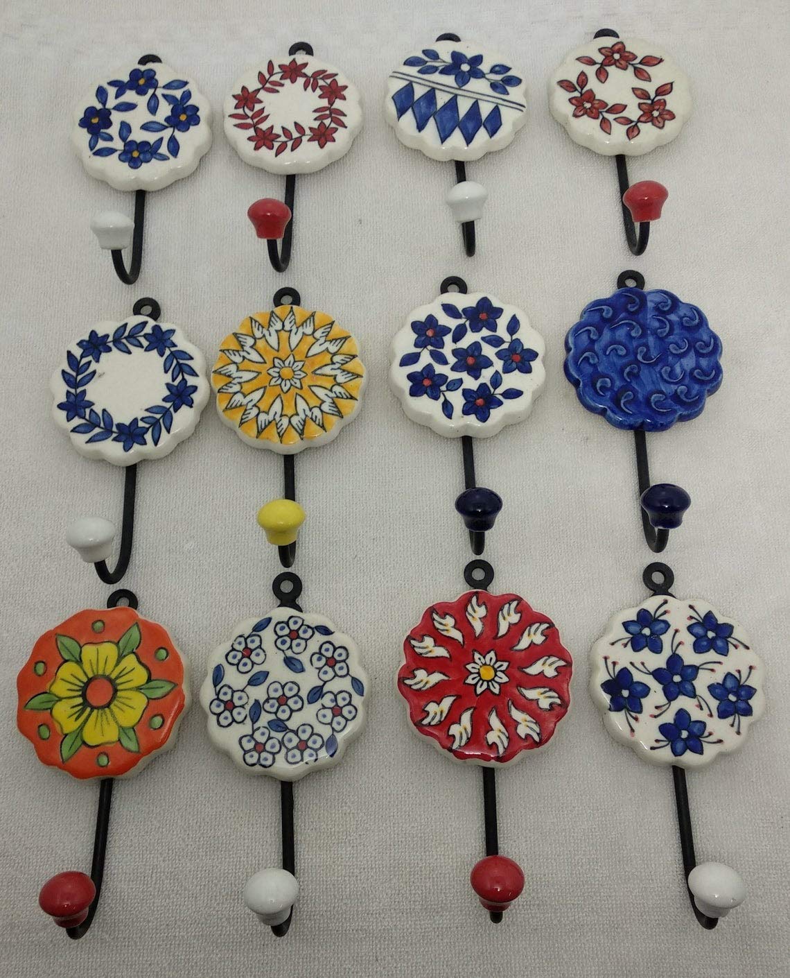 Handpainted Decorative Ceramic Hooks - 30-Piece Colorful Wall Hooks Set for Kitchen, Bathroom, Coat & Towel Hanging - Mix Color 3 - Perfect for Home Organization & Stylish Decor