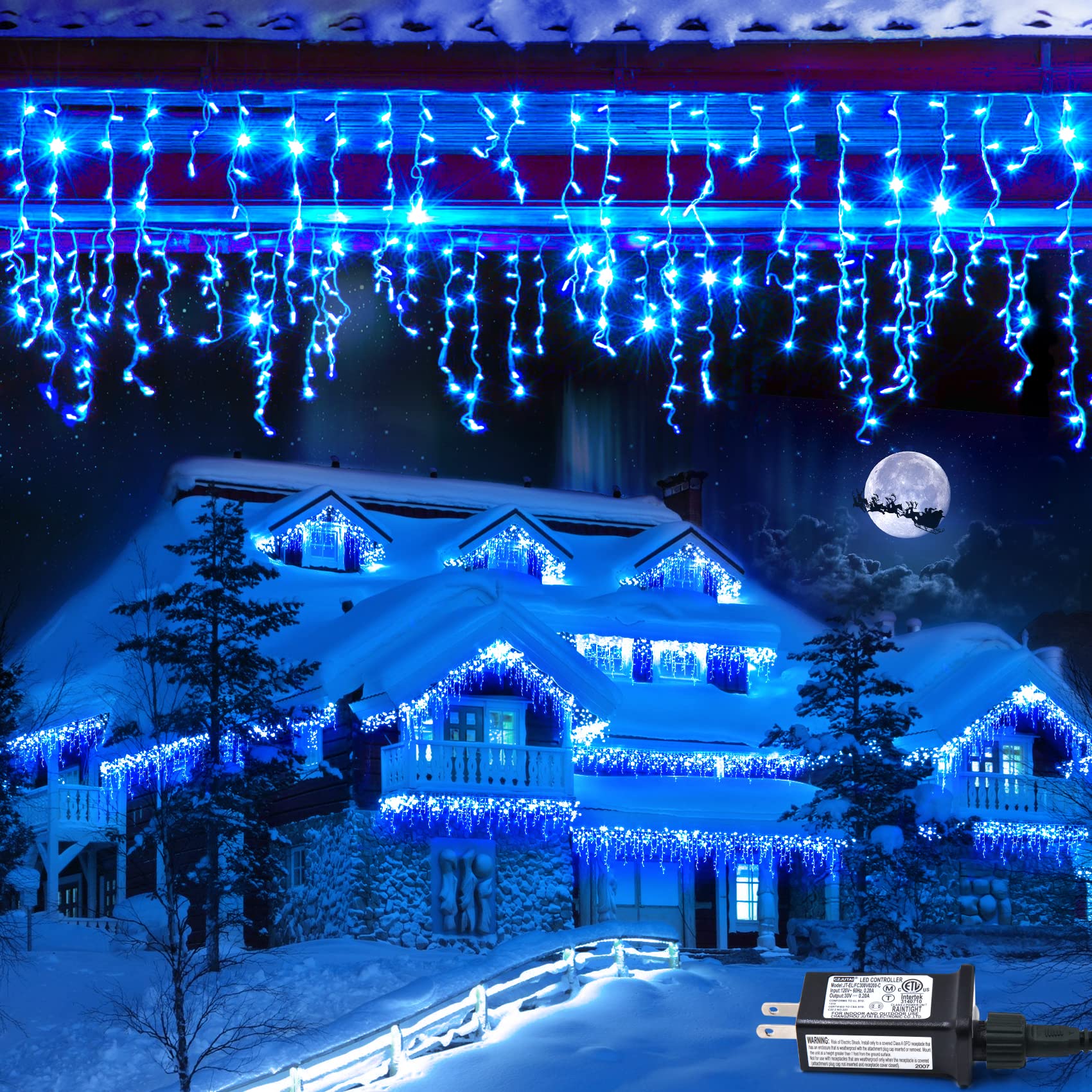 Blue LED Icicle Christmas Lights - 800 LEDs, 160 Drops for Indoor/Outdoor Holiday Decorations - Perfect for Parties & Home Decor