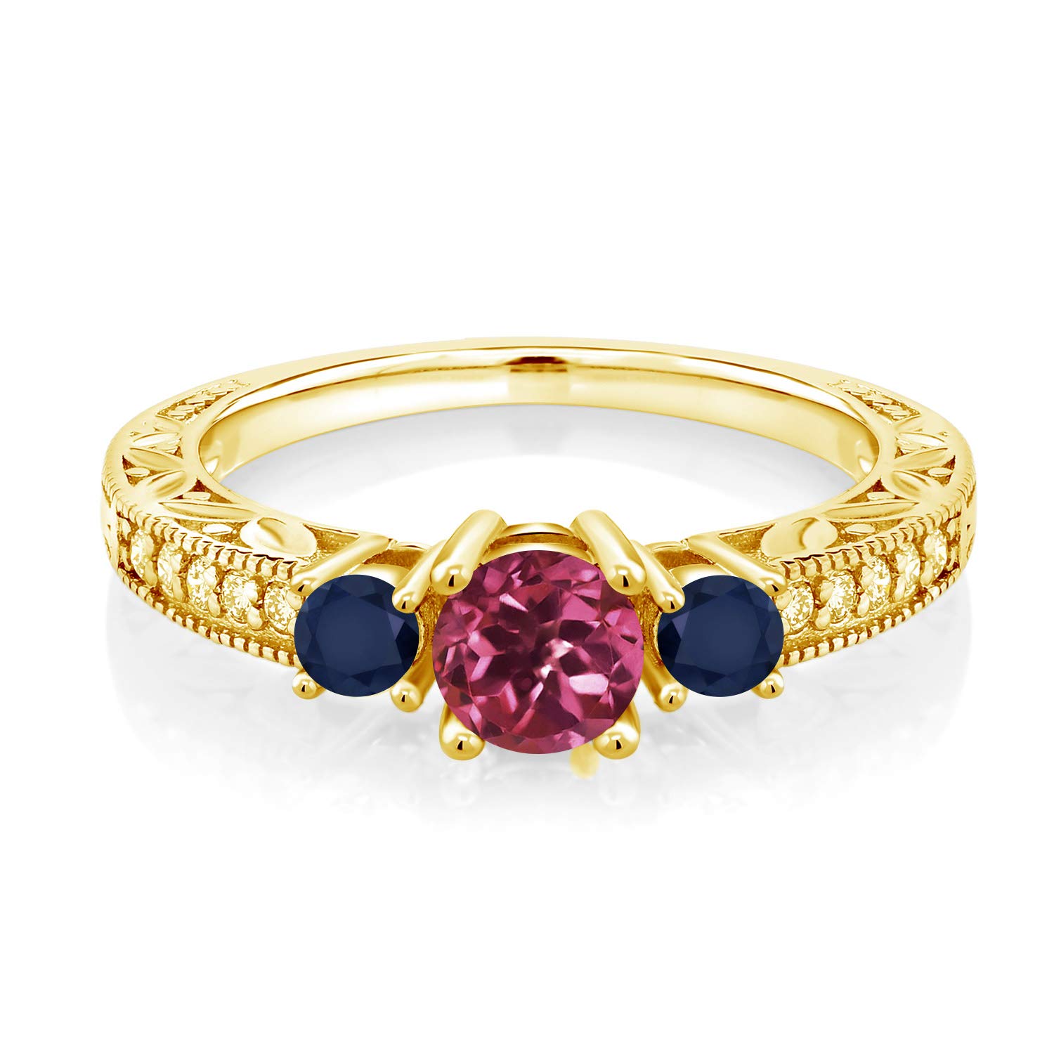 0.91 Ct Natural Pink Tourmaline & Blue Sapphire 18K Gold Plated Sterling Silver Ring for Women | Elegant Birthstone Jewelry Gift for Anniversary, Engagement & Special Occasions