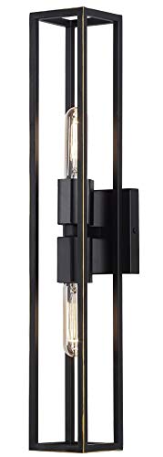 Black Metal Frame Wall Sconce with 2 Bulbs - Square Symmetrical Rectangular Vanity Light for Bathroom, Gallery, Entryway & Salon - Perfect for Modern Home Decor and Ambient Lighting