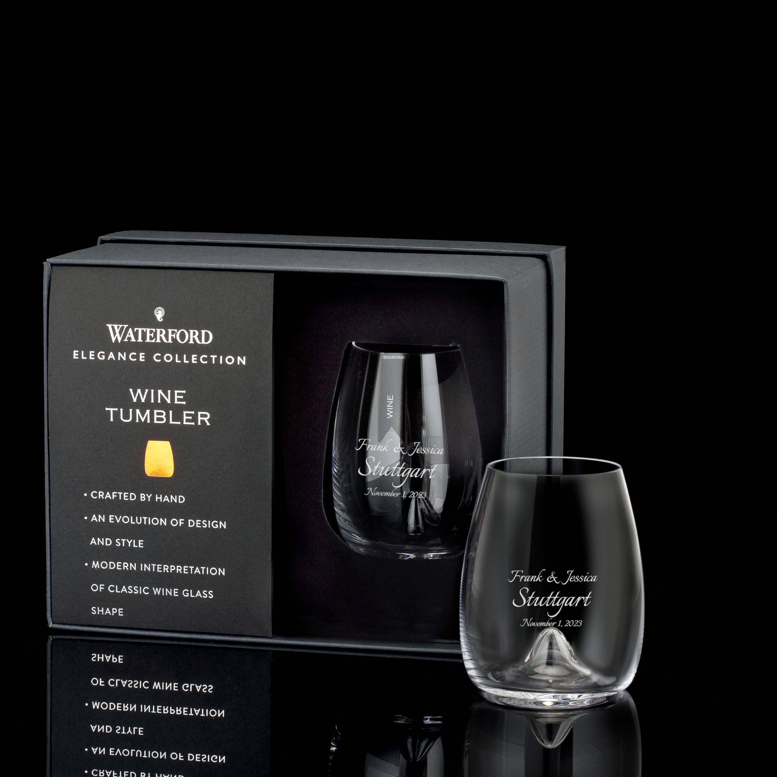 Waterford Personalized Elegance Wine Tumblers - Set of 2 Custom Engraved 17.6oz Crystal Stemless Wine Glasses for Red, White & Blush Wine | Perfect for Home Bar, Wedding Gifts & Anniversary Celebrations