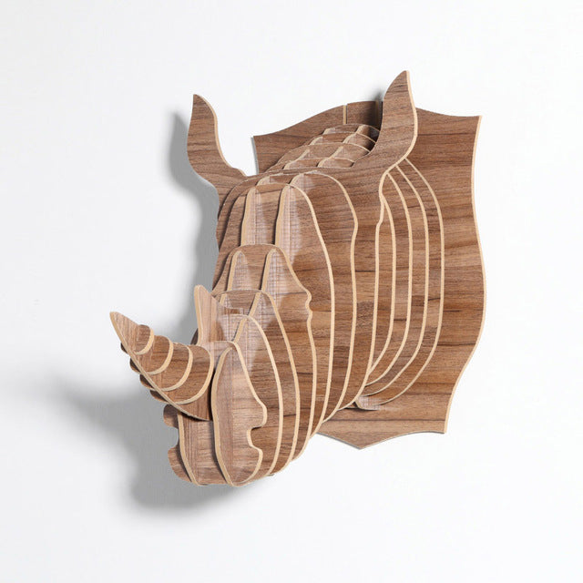 3D Wooden Rhinoceros Head Wall Art - DIY Animal Puzzle Sculpture for Home Decor, Wildlife Theme, WD004 - Perfect for Living Room, Bedroom, or Office Wall Hanging