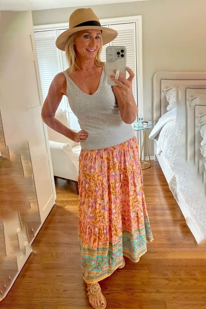 CFLONGE Women's 2025 Bohemian Long Skirts - Flowy High Waist A-Line Maxi Skirts for Summer | Beach, Festival & Casual Wear