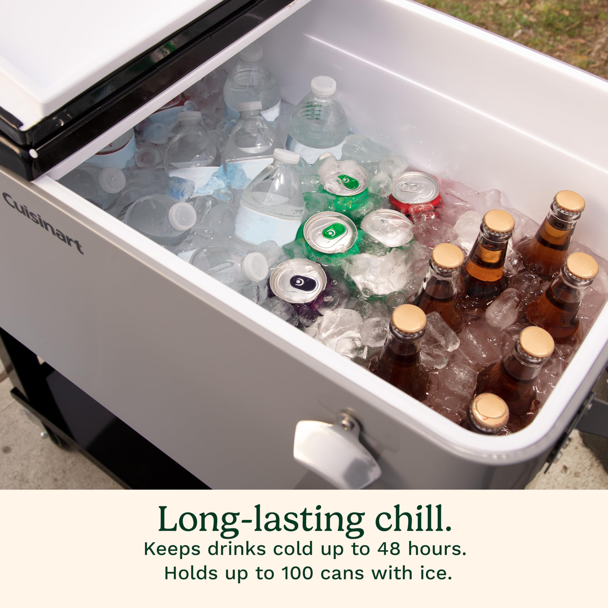 **Cuisinart 80 Qt Cooler Cart - Portable Outdoor Beverage Cooler with Storage Shelf, Bottle Opener & Cap Collector - Keeps Drinks Cold for 48 Hours - Perfect for Summer BBQs, Cookouts, Tailgates, Camping & Beach Parties - Chill Fresh Sodas, Beer & More**