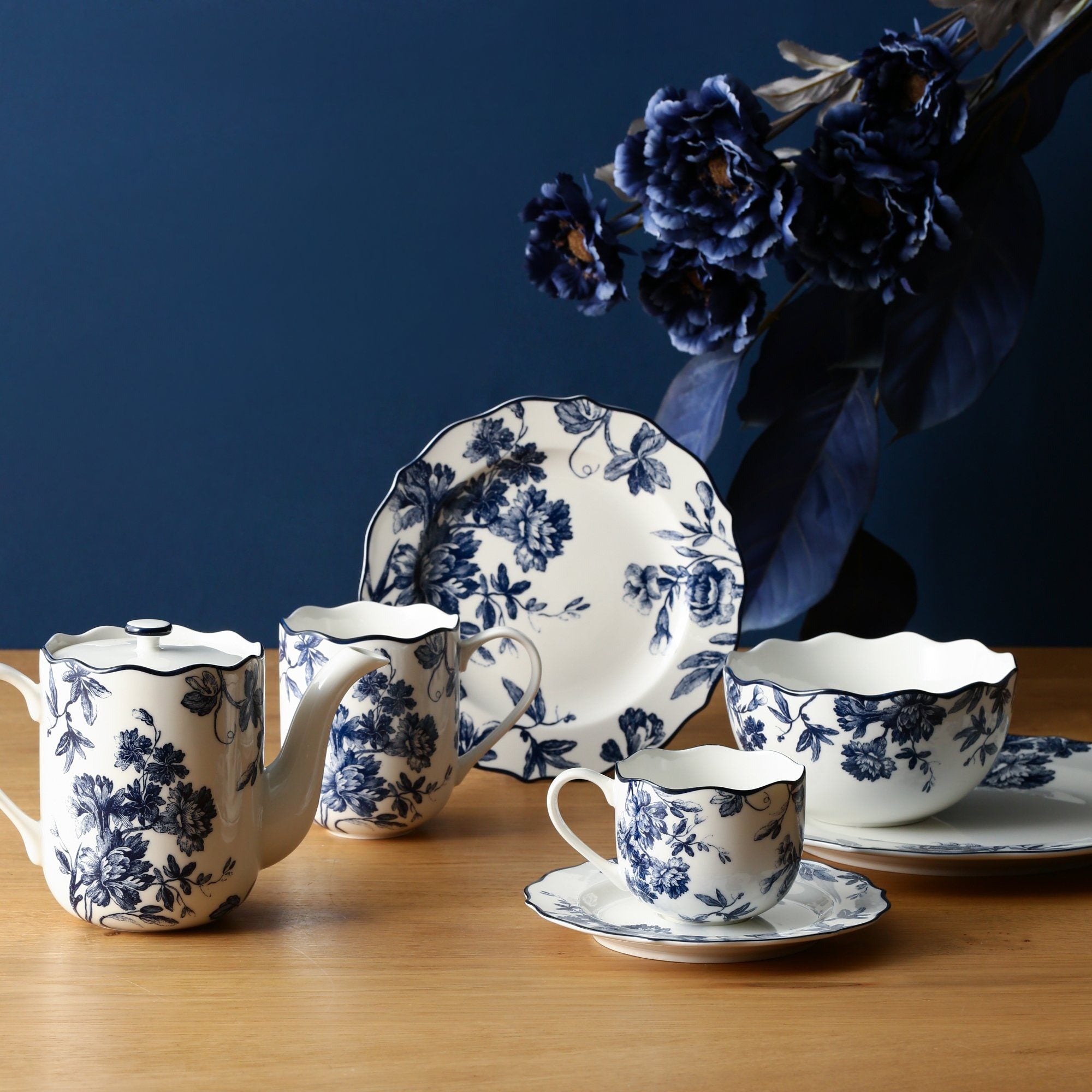 Classic Blue Flower Bowl - Elegant Ceramic Decorative Bowl for Home Decor, Centerpiece, Table Display, and Gift Giving