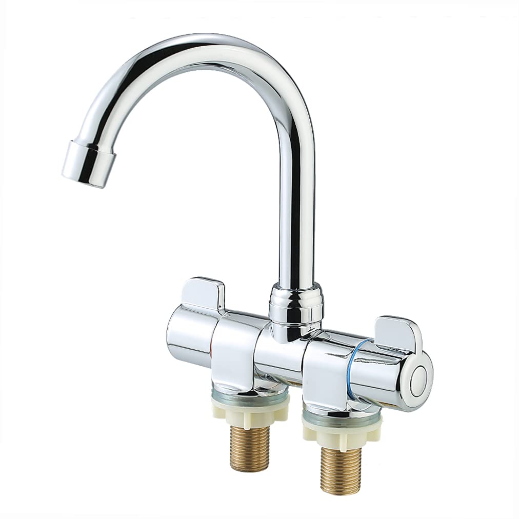 Kavolet Foldable Two Handle Kitchen Sink Faucet with Rotating Spout - Hot and Cold Water Mixer Tap in Stainless Steel for RV, Motorhome & Travel Trailer - Perfect for Compact Spaces & Outdoor Cooking