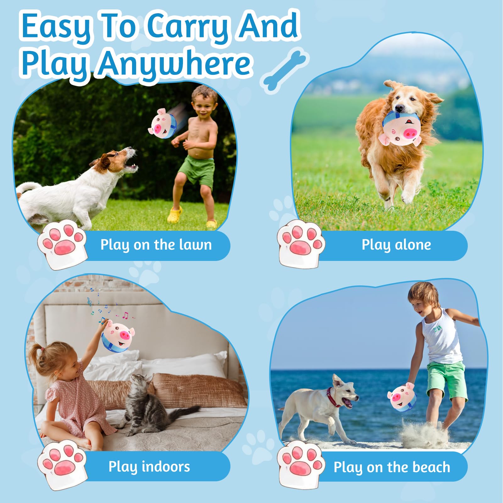 Audasi Interactive Plush Dog Toy - Bouncing Piggy Squeaky Toy for Dogs & Cats, Washable Pet Chew Toy with Shaking & Talking Features - Perfect for Playtime, Training & Boredom Relief - Fun Cartoon Pig Design for Indoor & Outdoor Use