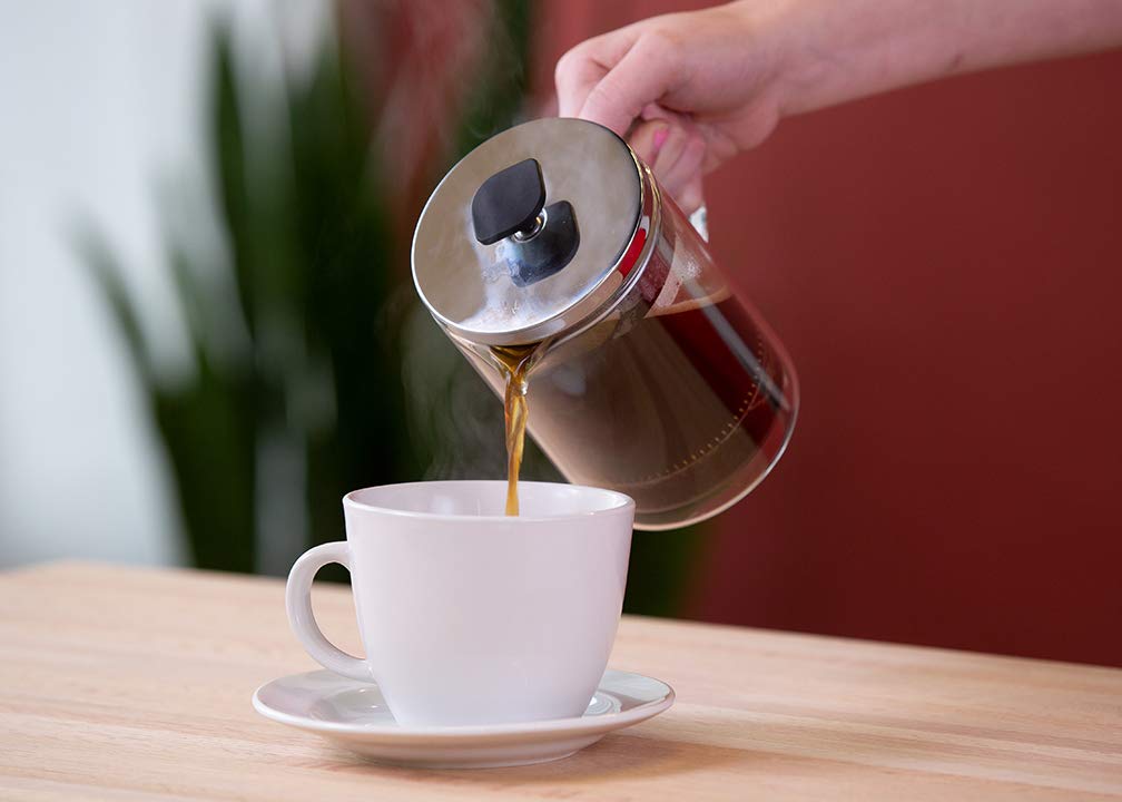 Service Ideas T899SR Double Wall Insulated Coffee Press - 33.8 oz Glass French Press with Chrome Plated Stainless Steel Filter - Perfect for Home, Office & Camping Brewing