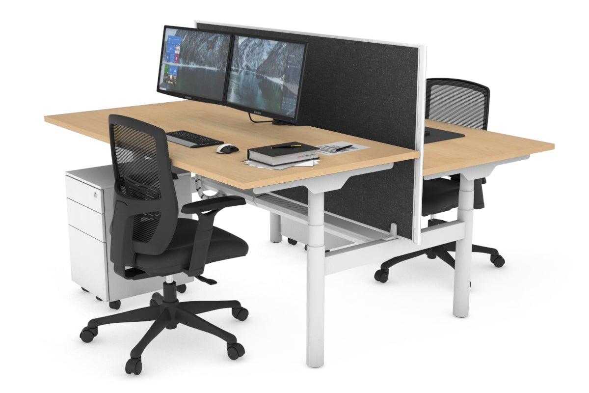 Flexi Premium Height Adjustable 2-Person H Bench Workstation - White Frame (1600L x 800W) with Cable Management | Ergonomic Office Desk for Home & Workspace