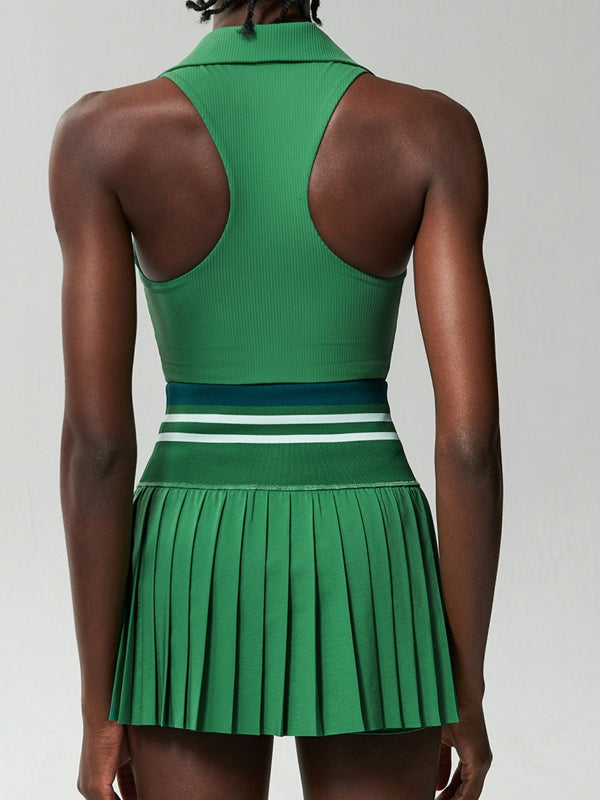 ZASUWA Women's 2-in-1 Tennis Skirt Set with V-Neck Collar & Pleated Design - Perfect for Tennis, Golf, Running & Casual Wear