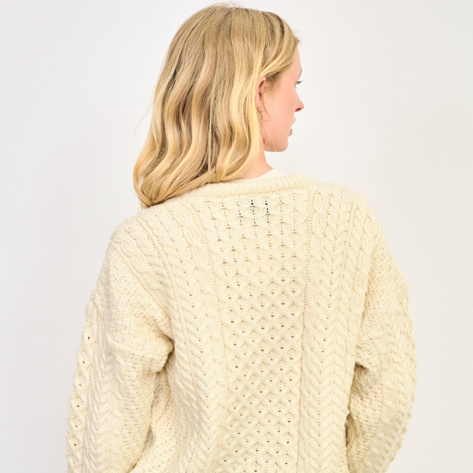 Women's Irish Cable Knit Aran Cardigan Sweater - 100% Pure Merino Wool - Handmade in Ireland - Cozy Winter Wear for Office, Dates & Holiday Outfits
