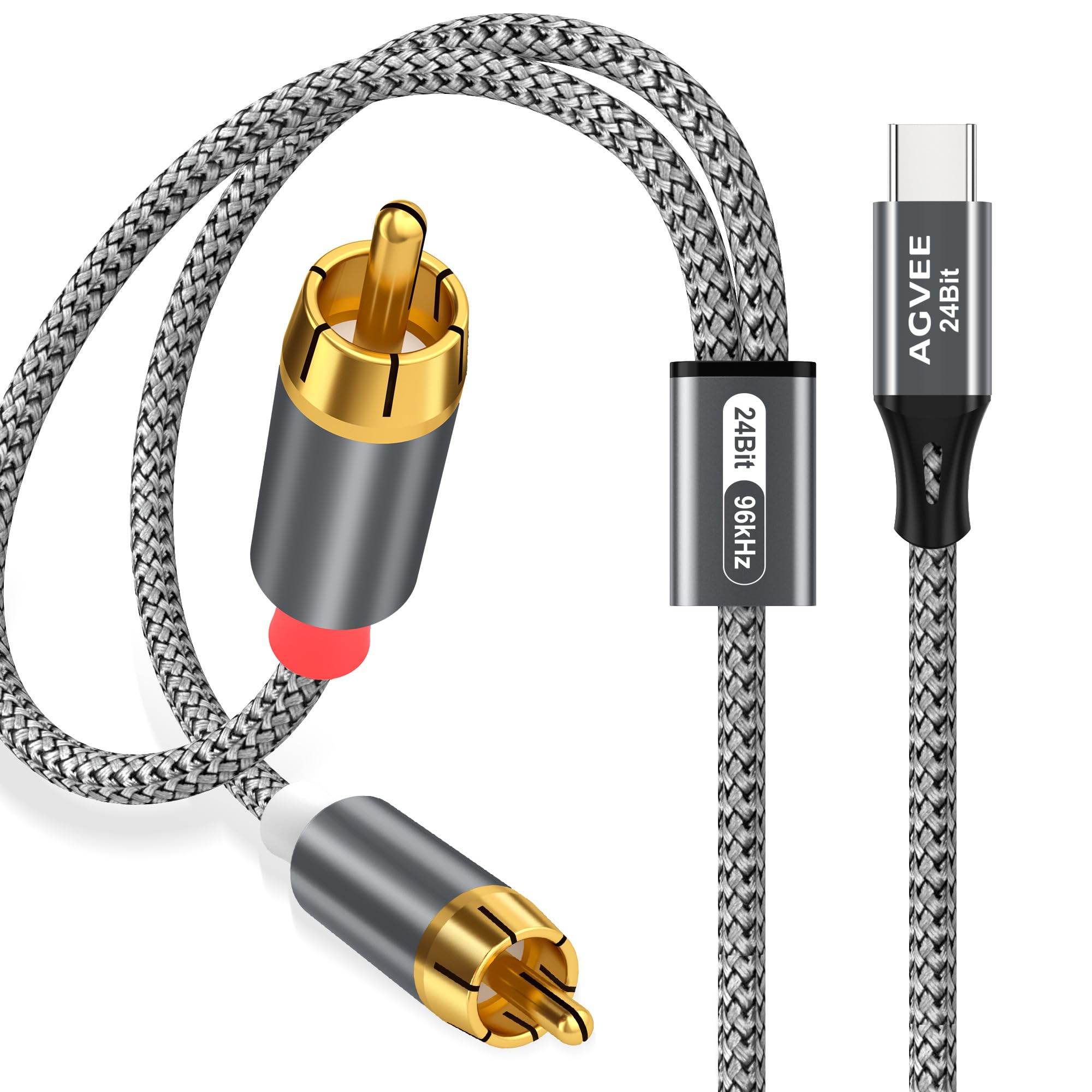 AGVEE 6.6ft USB C to RCA Audio Cable, 24-bit/96kHz Type C to 2RCA Male Y Splitter Adapter for iPhone 16/15, iPad Pro, Samsung Galaxy S24/S23/S22/S21, Google Pixel, Home Theater, Car Audio, DJ Mixers - High Fidelity Sound (Gray) - Perfect for Home Entertainment & Professional Audio Setups