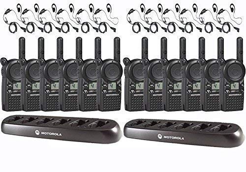 Motorola CLS1410 Two Way Radio Walkie Talkies - 12 Pack with 2 Multi Chargers & 12 Earpieces for Business, Construction & Outdoor Adventures