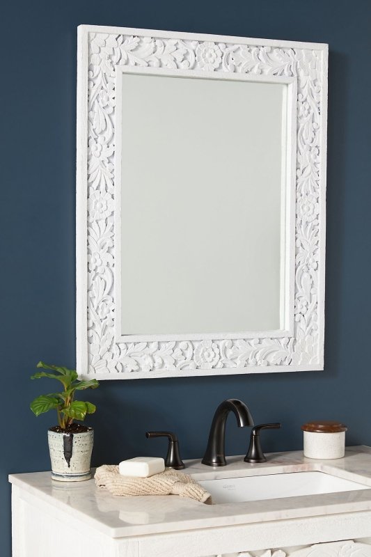 Hand Carved Lombok Mirror Frame - Elegant Bathroom & Vanity Mirror with Wooden Accents for Home Decor | Perfect for Bathrooms, Bedrooms, and Entryways