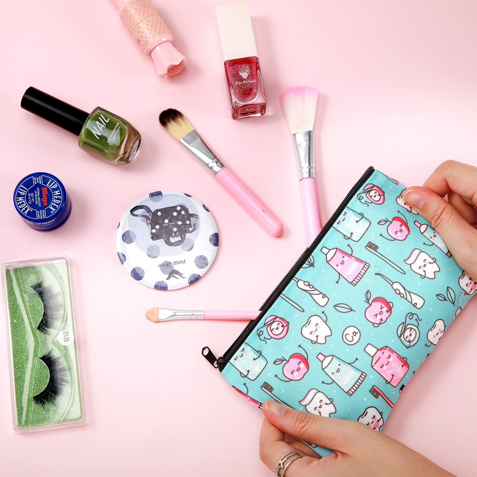 16 Pcs Cute Waterproof Teeth Makeup Bag - Travel Cosmetic Organizer with Zipper, Dental Hygienist Gifts for Women, Perfect for Dental Assistant Accessories & Toiletry Storage | Great for Travel, Work, and Daily Beauty Organization