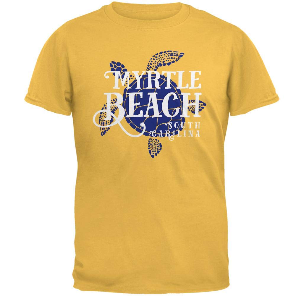 Myrtle Beach Summer Sun Sea Turtle Men's T-Shirt - Honey Color Small Size for Beach Vacation & Casual Outings