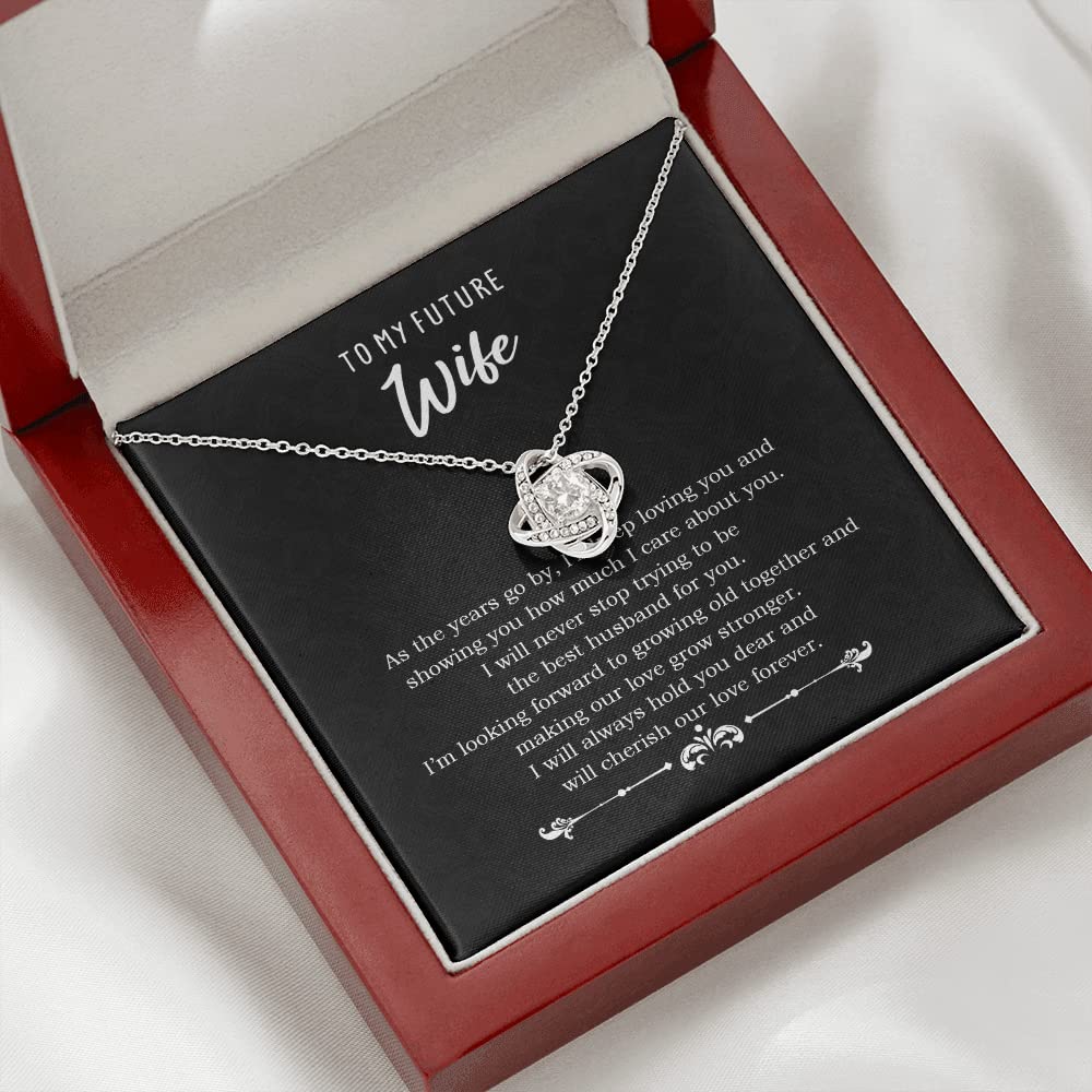 To My Future Wife Necklace - Romantic Love Knot Pendant for Women, Anniversary & Christmas Gift for Her with Mahogany Luxury Gift Box & LED Light - Perfect for Proposals, Weddings, and Special Occasions