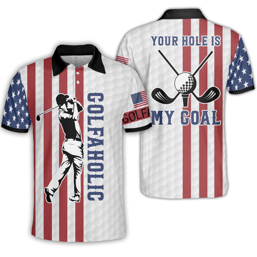 Polomore Patriotic Golf Shirts for Men - American Flag Polo Shirts, Short Sleeve Performance Golf Shirt - Perfect for Golf Tournaments, 4th of July Events & Patriotic Outfits
