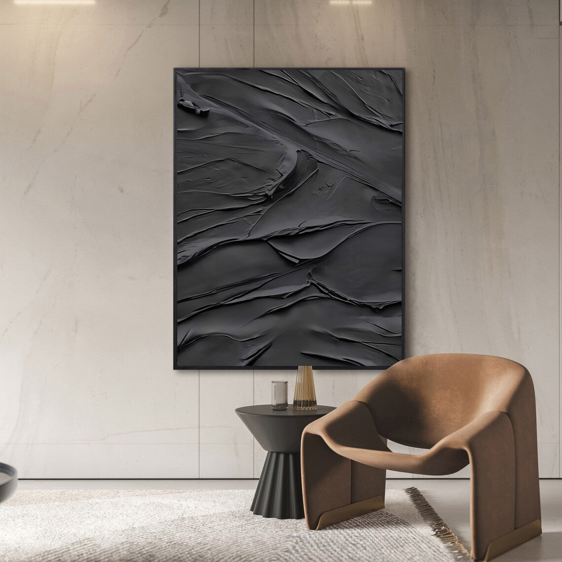 Black Plaster Art Minimalist Textured Painting - Modern Abstract Wall Decor for Living Room, Bedroom & Office | MZ048