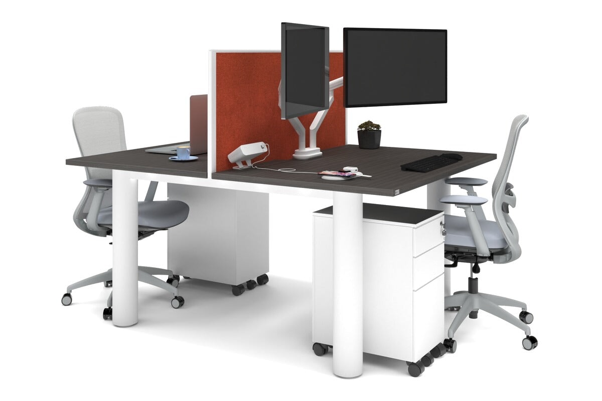 Quadro Cylinder Leg 2-Person Office Workstation Desk [1200L x 800W with Cable Management] - Perfect for Collaborative Workspaces & Modern Home Offices