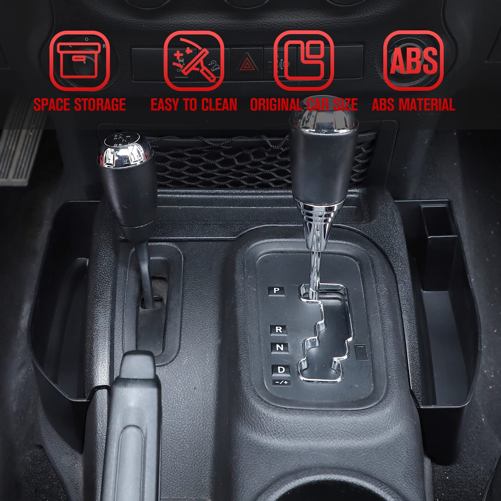 JeCar Black Storage Box Gear Tray Auto Transmission Organizer for Jeep Wrangler JK JKU (2011-2018) - Interior Accessories for Off-Road & Camping Organization